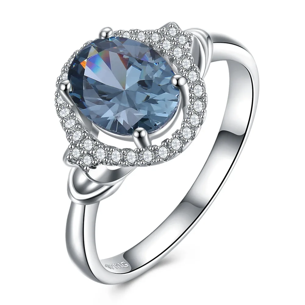 

Austrian Crystal Jewelry Silver Color Ring Blue Stone Anniversary Engagement Wedding Rings For Woman R2119