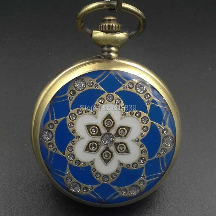 Механические карманные часы в винтажном стиле бронзовые тоновые синие с