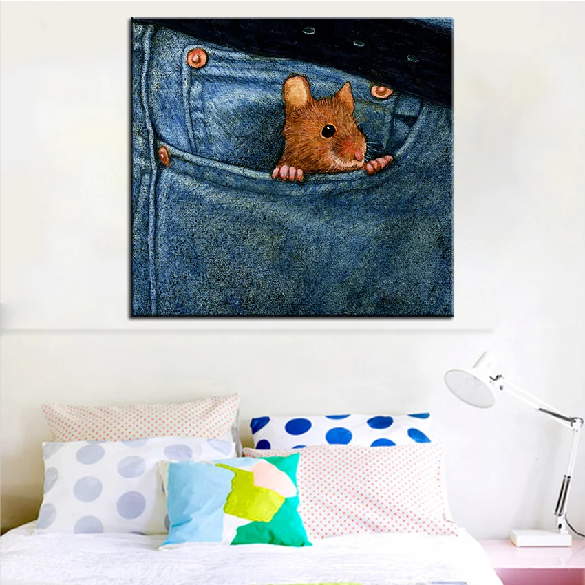 Большой размер Печать маслом рисунок с мышью в моем кармане настенная живопись