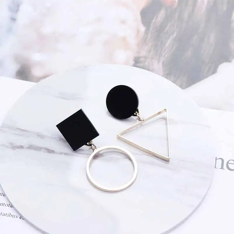 Корейские асимметричные круглые геометрические треугольные серьги для женщин