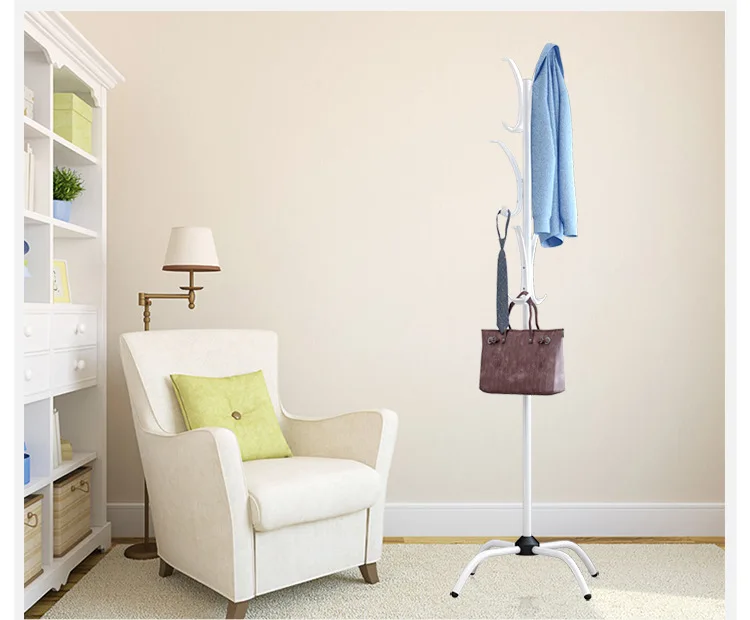 Simple Assembled Coat Rack Multi-Functional Stainless Steel Floor Stand Household Clothes Hanger for Bedroom and Living Room