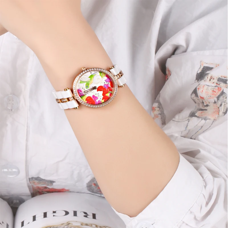 TIME100 Уникальные Керамические женские Часы объемные цветы Дамы Кварцевые