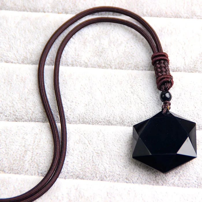 

Men Natural Stone Carved Black Obsidian Pendant Necklace With Free Rope
