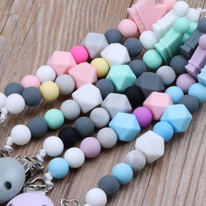 

Free Shipping Baby Dummy Chain Silicone Pacifier Clips Bead Dummy Clip Infant Handmade Newborn Teether Toy