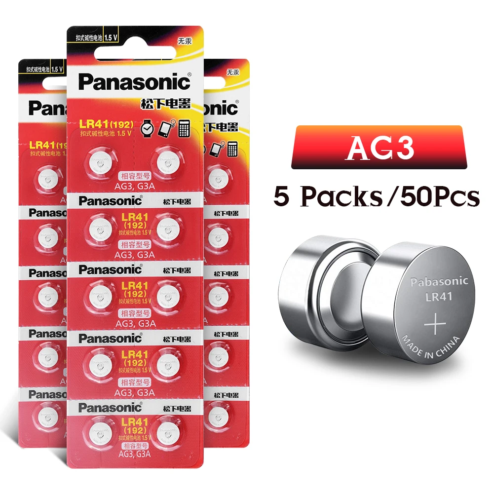 50 шт./лот 100% оригинальный аккумулятор Panasonic LR41 SR41 AG3 G3A L736 192 392A Zn/MnO2 1 5 В литиевые
