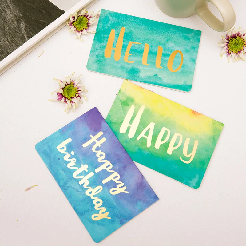 1set Metallic Gold Card Watercolor Folding Message Fashion Bronzing Greeting Photo Letter Storage For Office School | Канцтовары для