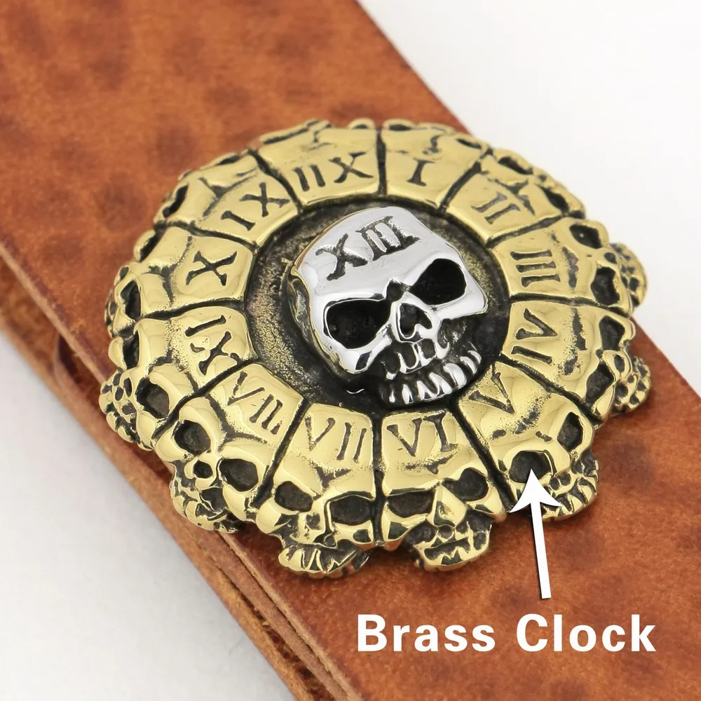 Часы в римском стиле 9T001 из зернистой кожи с брелком виде черепа|skull zombie|keychain