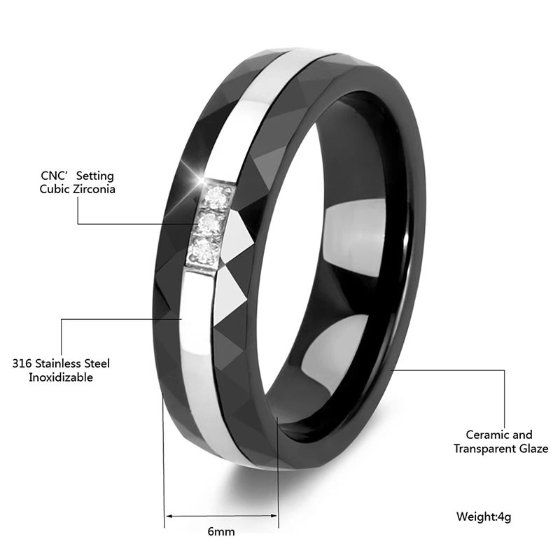Classic Ceramic Ring For Women Circle CZ Fashion Jewelry Wedding Vintage Retro Crystal Stainless Steel Romantic Finger Rings | Украшения и