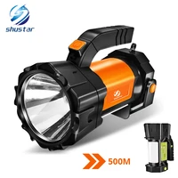 super bright led searchlight flashlight with side light 6 lighting modes powered by 18650 battery for outdoor camping