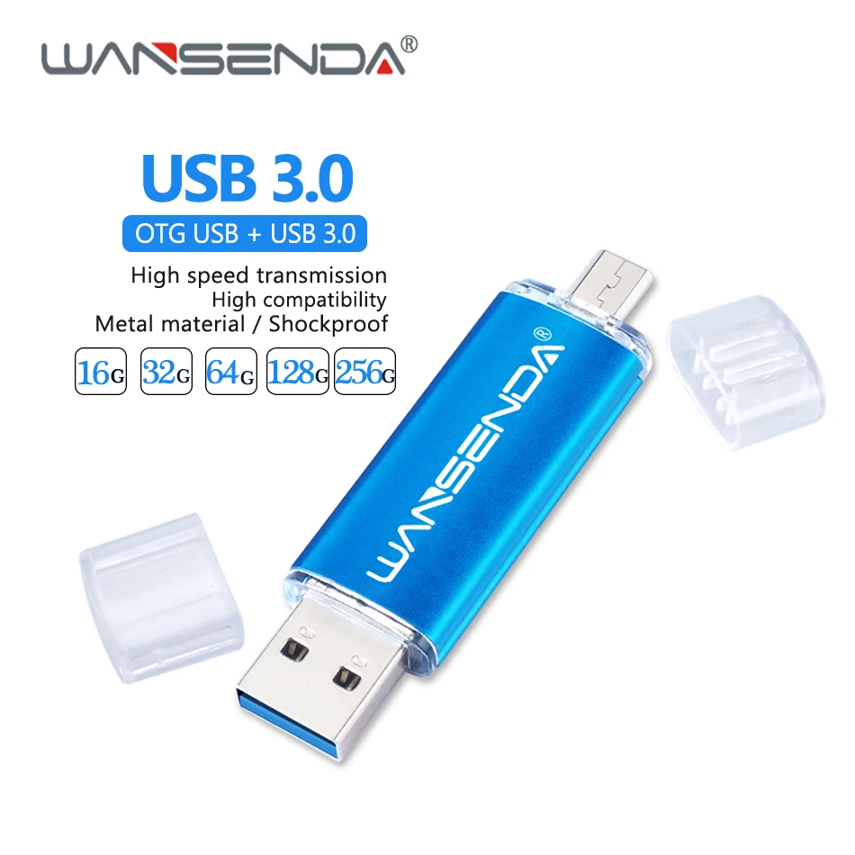 WANSENDA 2 в 1 128 Гб 64 ГБ 32 16 usb носитель 3 0 OTG 256 флеш накопитель высокоскоростной USB