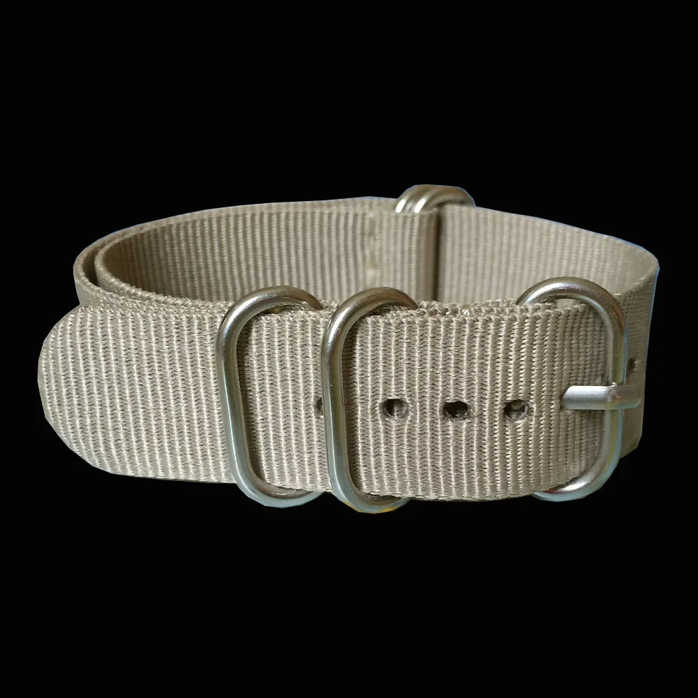 

Solid Color Retro Wholesale 22 mm Beige Army Sports Zulu fabric Nylon watchband Watch Strap 5 Rings Bands Buckle belt 22mm Man