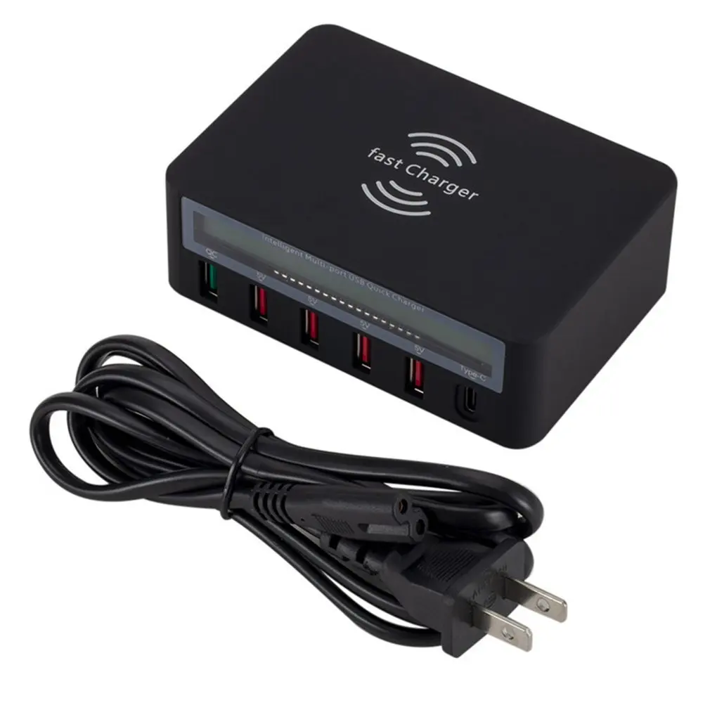5-портовый USB QC 3,0 быстрое зарядное устройство 5 V 10A AC 100-240 V ЖК-дисплей напряжения тока для iPhone
