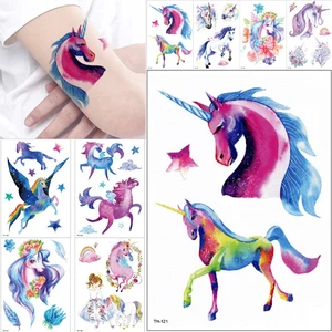 Временная тату-наклейка, цветная, градиентная, с единорогом, для детей, водонепроницаемая, флеш-тату, подарок для девочек, боди-арт