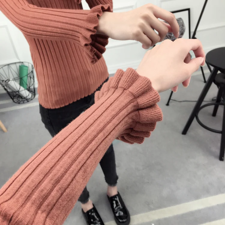 2019 winter sweater women's new head short paragraph Slim Korean version of the thin round neck long sleeve lotu | Женская одежда
