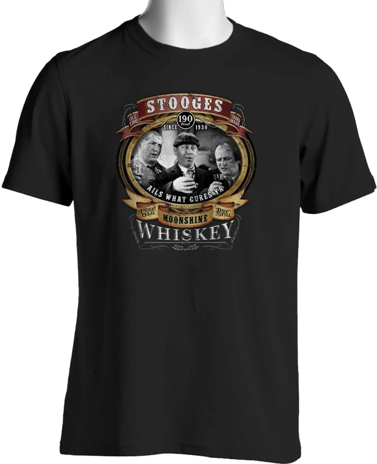 Футболка с надписью Three Stooges Moonshine Whiskey Drinking Funny Small to 6XL Big Tall|Мужские футболки| |