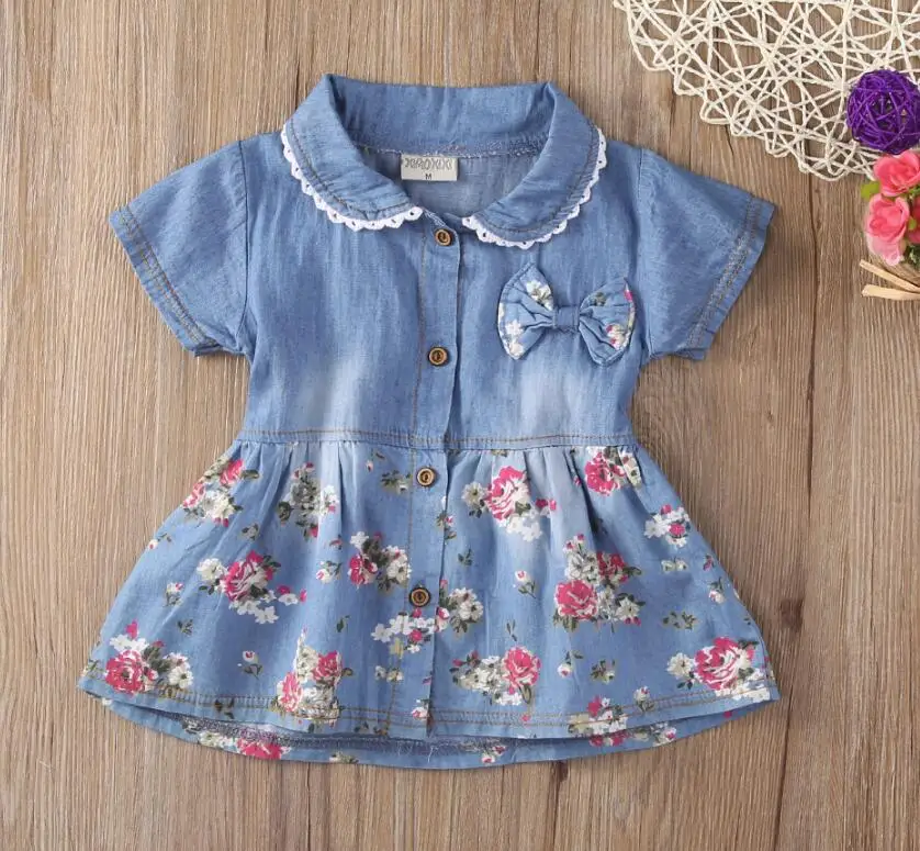 2018 Fashion Girl Summer Princess Floral Dresses Kid Baby Party Pageant Bow Denim Clothes | Детская одежда и обувь