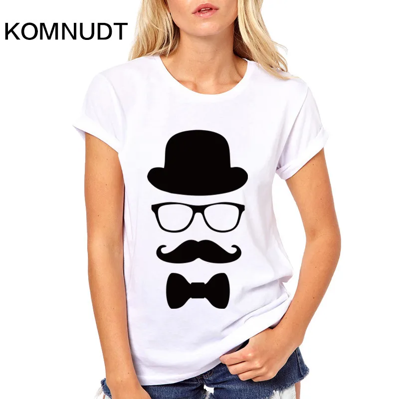 Komnudt 2018 последним бородатый усы печатных Забавные Creative Футболка Мода Женская