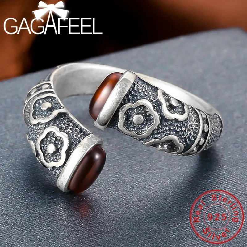 GAGAFEEL, золотые кольца, S925 Стерлинговое Серебро, кольцо, ретро стиль, красный камень, ювелирные изделия для мужчин и женщин, подарок для влюбленных