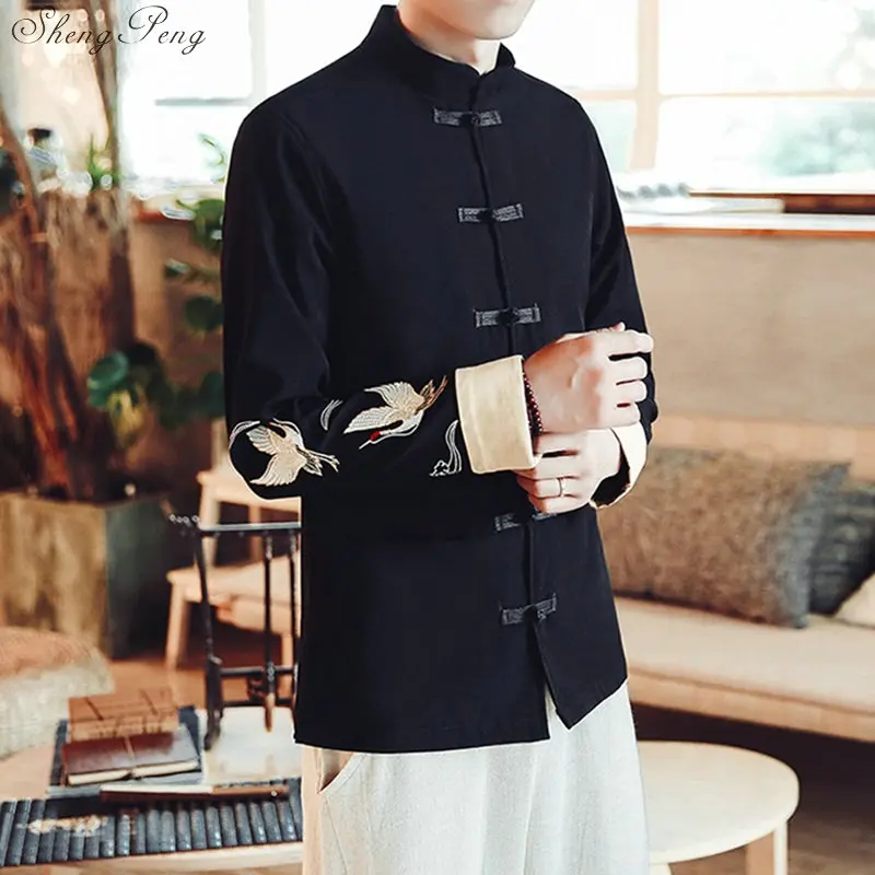 Рубашки в традиционном китайском стиле с принтом ханьфу Мужская блузка костюм