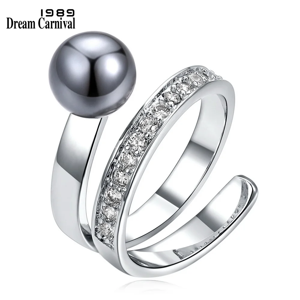 

DreamCarnival1989 Dark Grey Pearl Ring for Women Rolling Band Open End Unique Sexy Fashion Jewelry Size 7 Factory Direct WA11314