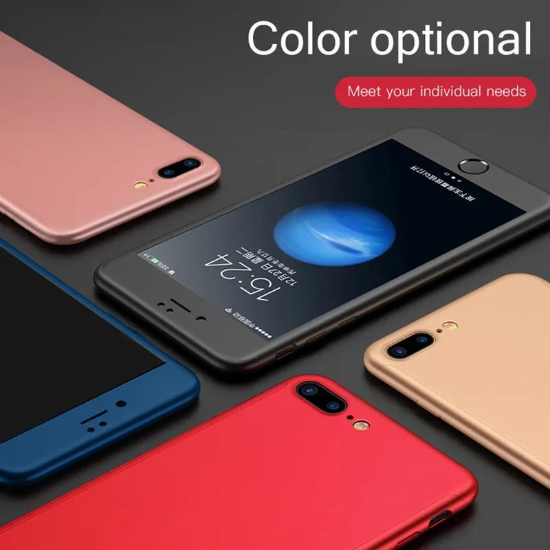 360 градусов полное покрытие PC Чехлы для iPhone 5 5S SE X 6 6s 8 Plus чехол из закаленного