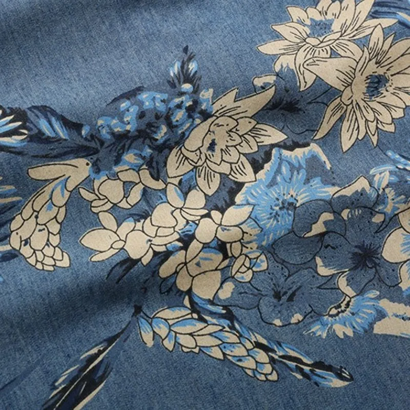 

Summer Men Shirts Plus Size Fashion Printing Flower Short Sleeve Jeans Shirt Men Camisa Hombre Casual Cowboy Shirts Ropa Hombre