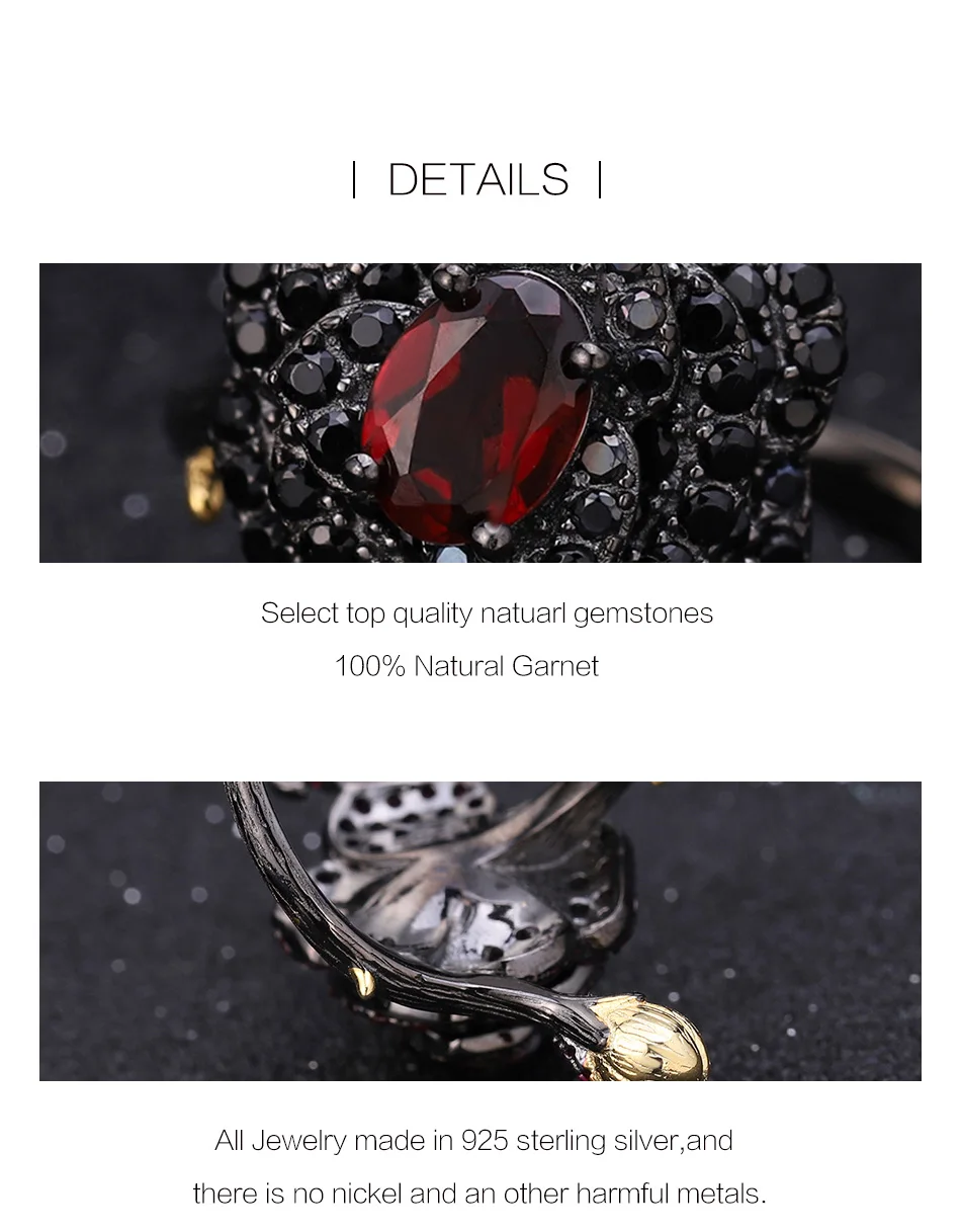 GEM'S BALLET 2.76Ct натуральный гранат, регулируемое кольцо, серьги, набор, 925 пробы, серебро, ручная работа, розовый цветок, ювелирные наборы для женщин
