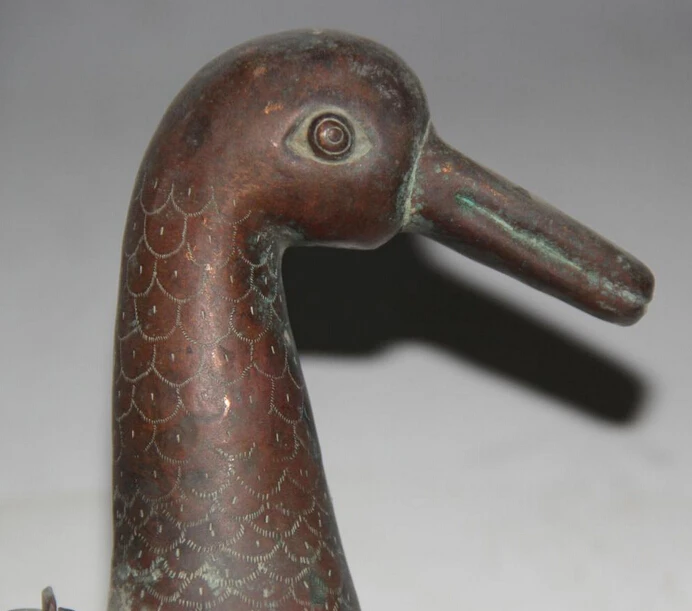 JP S62 12&quot Old Signed Chinese Palace Nobleman Copper Duck Zun Statue Portable Water Pot | Дом и сад
