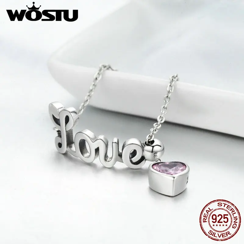 WOSTU романтический 925 пробы серебро любовное письмо сердце регулируемое кольцо на палец для обручального кольца для Для женщин женское, Стерлинговое серебро ювелирные изделия подарок CQR246
