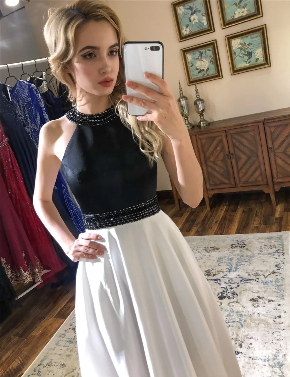 

Sexy A-Line Prom Dresses 2021 Long Halter Beaded vestido de festa longo Prom Dress Formal Evening Party Gowns