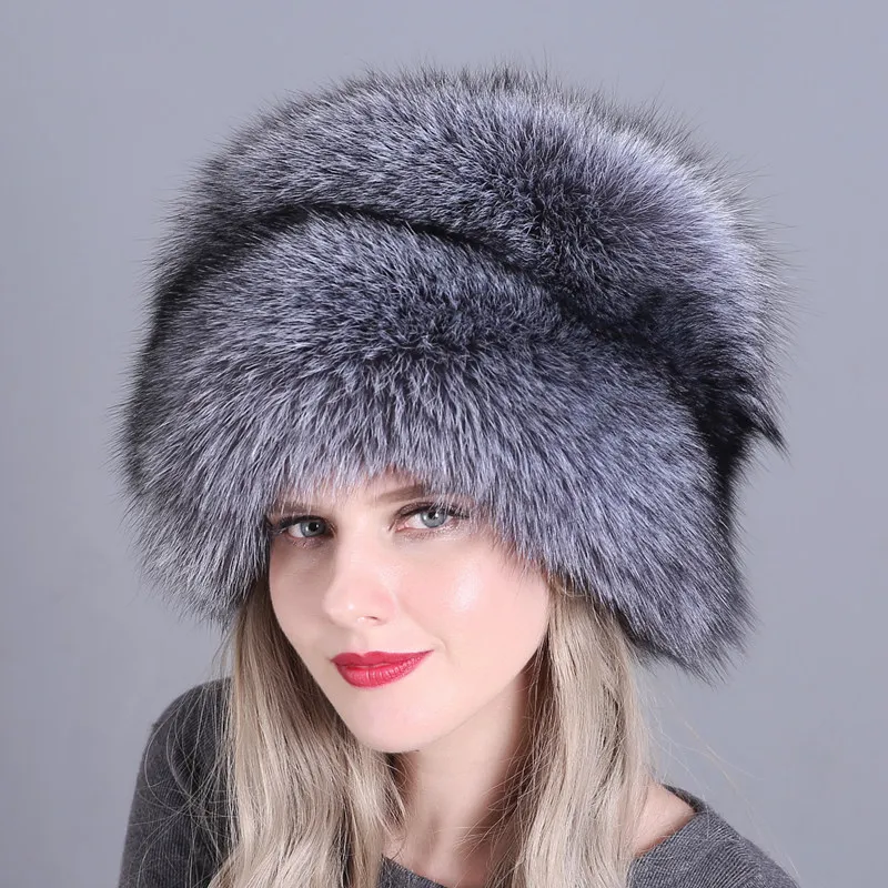 Зимняя шапка шапочки skullies Женщины cap Теплый меховой помпон толщиной с натуральным лисьим мехом cap натурального меха шляпа женская вязаная шапка женская крышка - Цвет: color1