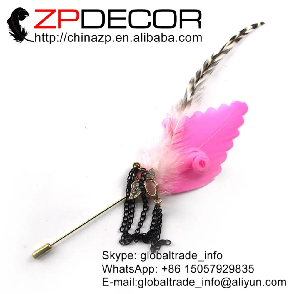 

Розница и Опт от ZPDECOR ручной выбор хорошее качество розовый черный цепочка гусиное перо брошь