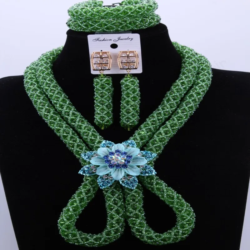 Сказочный Зеленый в нигерийском стиле свадебный комплект ювелирных изделий