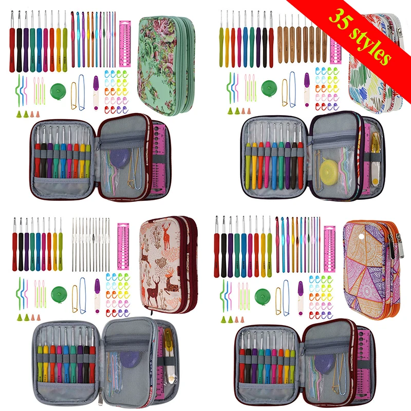 35 Styles Set Crochet Hook Set With Yarn Knitting Needles Sewing Tools Set Knit Gauge Scissors Stitch Holder Hook For Knitting