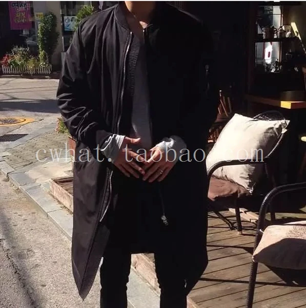 Пальто корейского стиля черный / зеленый цвет армии с длинными рукавами