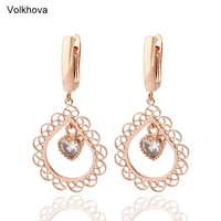 luxury quality fashion jewelry women rose gold color flowers pattered earrings hot drop earrings pendientes mujer moda