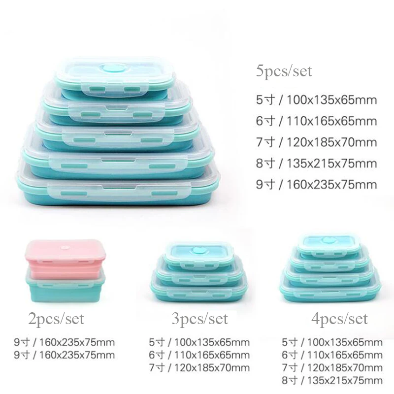 

foldable lSilicone Lunch Box Folding Food Storage Boxes Portable Outdoor Camping Travel Non Toxic Dinnerware Eco-Friendly Boxes
