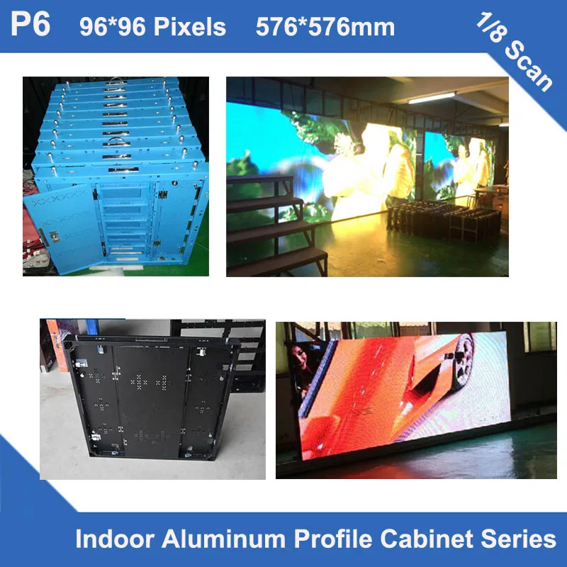 

TEEHO P6 indoor full color led display module Aluminum Profile Cabinet 576mm*576mm slim rental or fix 1/8 scan led video display