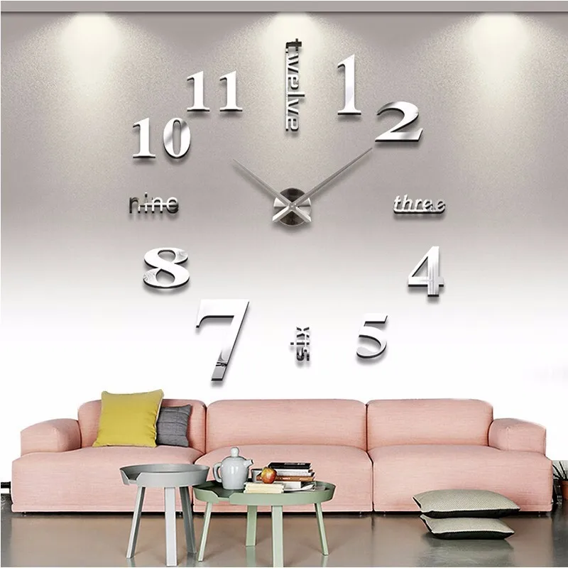 slive 47inch DIY Новые 3D цифровые часы настенные часы кварцевые Большие зеркальные настенные часы для гостиной современный уникальный дизайн с цифрами домашний декор - Цвет: slive 47inch
