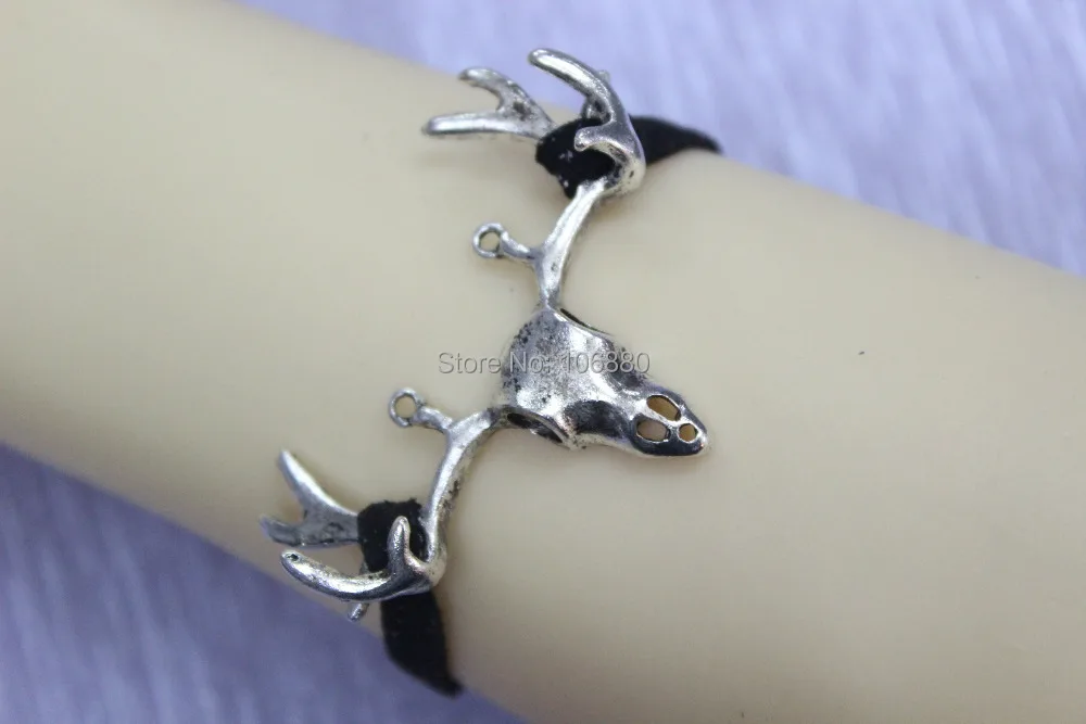 wholesale Silver deer bracelet black Velvet cotton rope braid friendship | Украшения и аксессуары