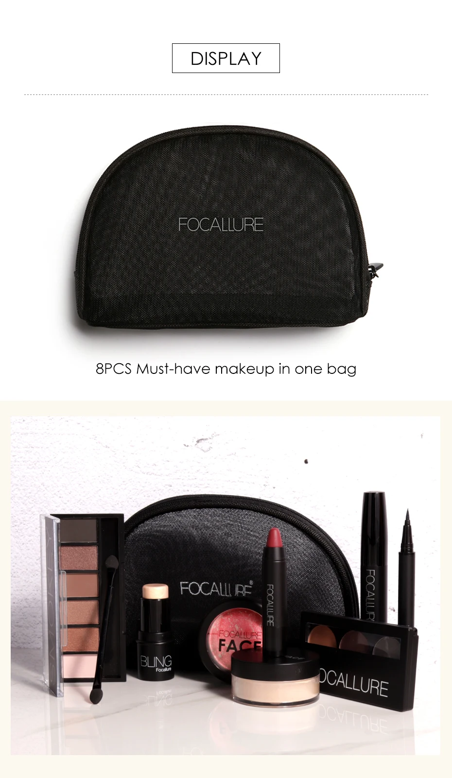 FOCALLURE 8 шт. набор инструментов Makup должна иметь косметику в том числе блеск Тени для век Матовая помада, Румяна тушь для ресниц с косметикой