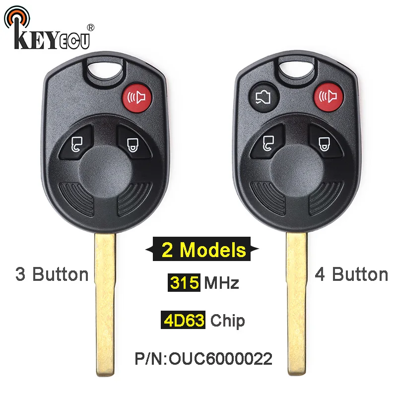 KEYECU 315 МГц 4D63 чип FCC: OUC6000022 2 + 1 3 3/4 кнопочный фонарь для Ford C Max Escape Focus Transit Connect|Ключ