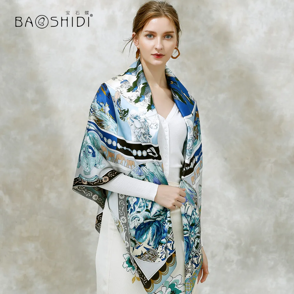 Женский шарф из 100% шелка [BAOSHIDI] зимний толстый на 16 момме 132*132|silk women scarf|pure silk shawlsbrand