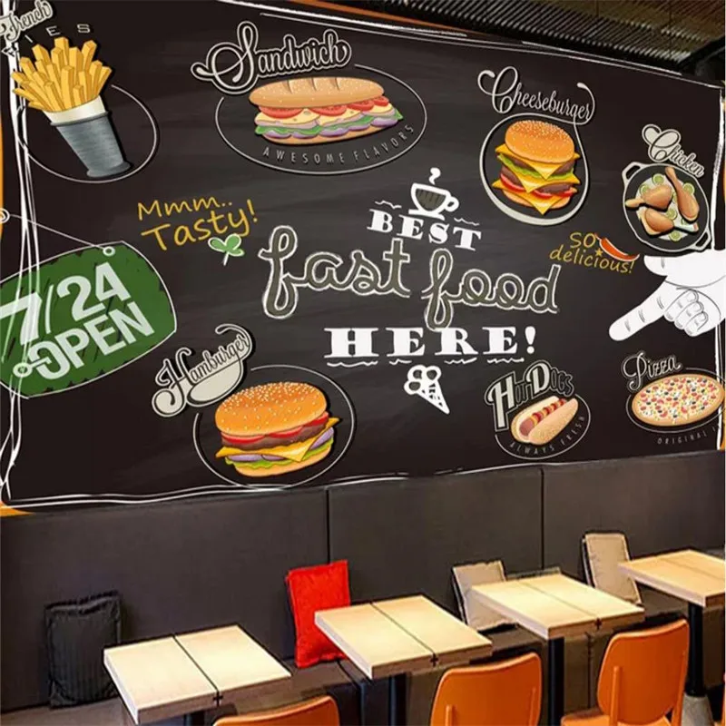 

Custom wallpaper murals European pizza dessert shop blackboard color graffiti background wall high-grade wall cloth
