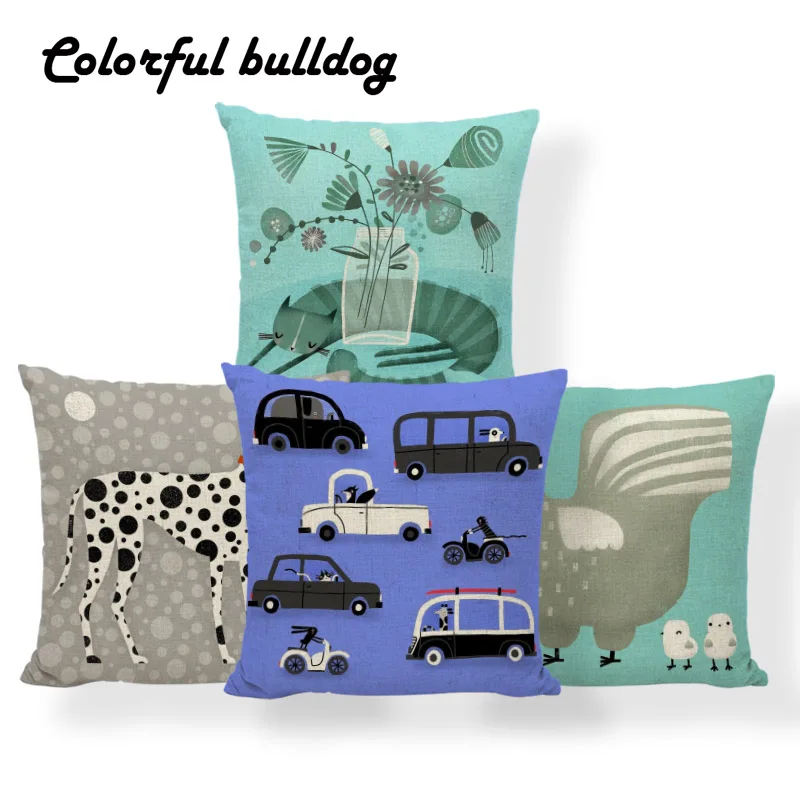 

Bear Stripe Flower Cushion Dalmatian Rabbit Elephant Pillows Tropical Outdoor Home Decoration Throw Pillow Cover 18X18 Polyester