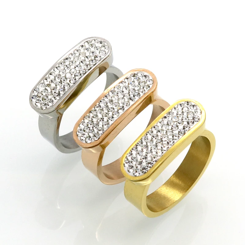 Solid Fashion Flat Tag Ring Punk Finger Gold Color Lucky Crystal For women Stainless Steel Jewelry Wholesale | Украшения и