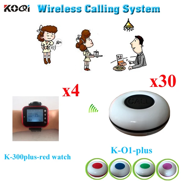 

Wireless Waiter Calling System Professional Portable For Restaurant Service Customer ( 4pcs watch receiver + 30pcs call buzzer)