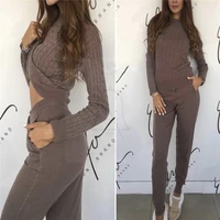 2022 o neck wool full new cashmere knitted thread sweater trousers two piece sweat suits women two piece top and pants