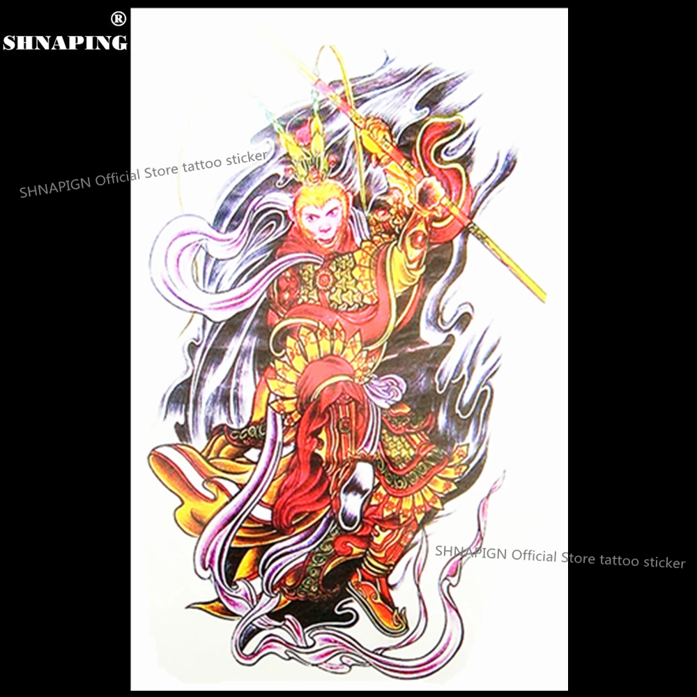 Фото SHNAPIGN китайская временная татуировка Обезьяна Король боди-арт 12*20 см наклейки с
