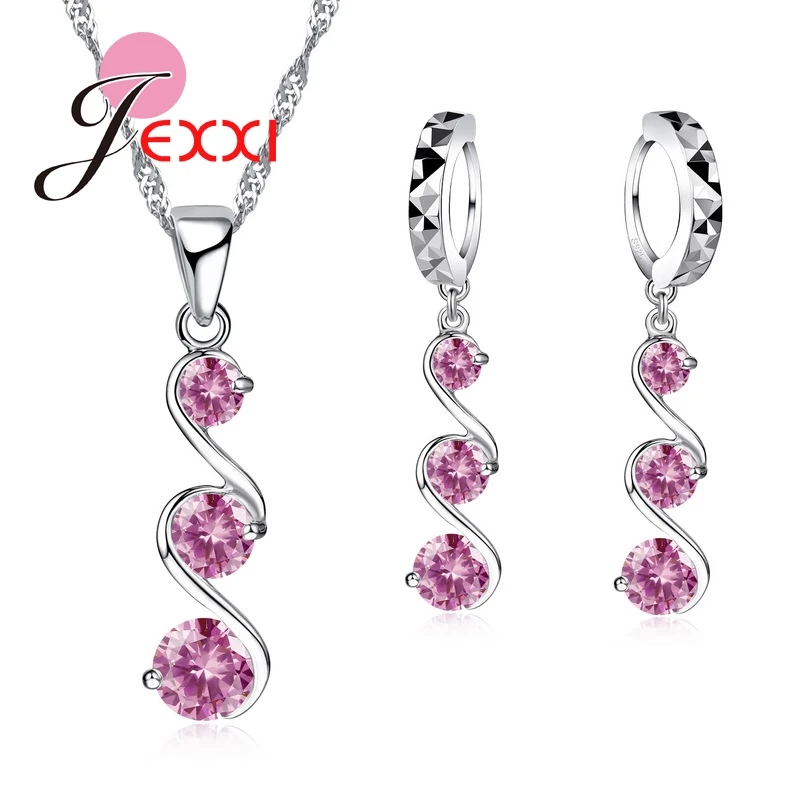 

Newest Women Romantic Double S Design Jewelry Set 925 Sterling Silver Necklace Earring 3 Colors Fashion Pendant Sets